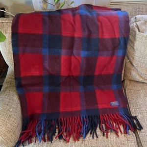 Pendleton Plaid Red and Blue Pattern Wool Blanket With Tassels 50 x 60 - Picture 1 of 4