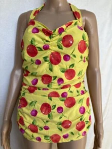 Traje de baño Esther Williams 16W cerezas melocotones fruta acanalado modesto traje de baño - Imagen 1 de 9