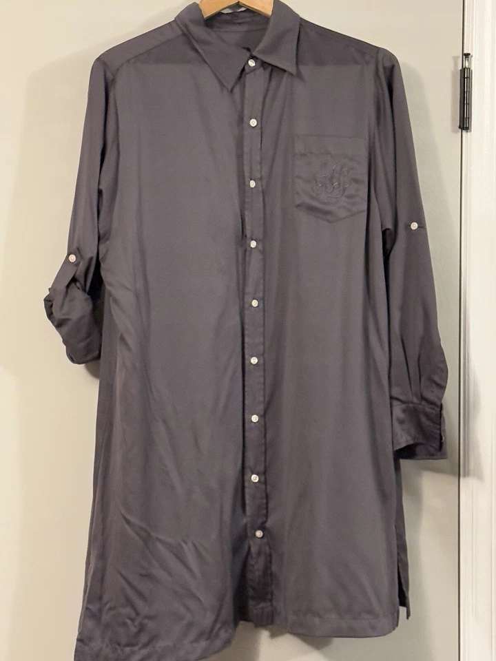Camisa de dormir Ralph Lauren, gris satinado, XLarge, larga abotonada, manga convertible Foto 1 de 4