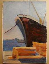 Ukrainian Soviet USSR Oil Painting postimpressionist seascape ship dock pier