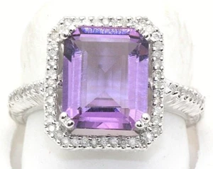 4,50 Karat Smaragdschliff Amethyst Diamant Ring 14 Karat Weißgold Neu in Box - Bild 1 von 5