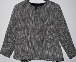 Ann Taylor XL Jacket Blazer Fringe Tweed Long Sleeve Pockets Lined Collarless - Picture 1 of 21