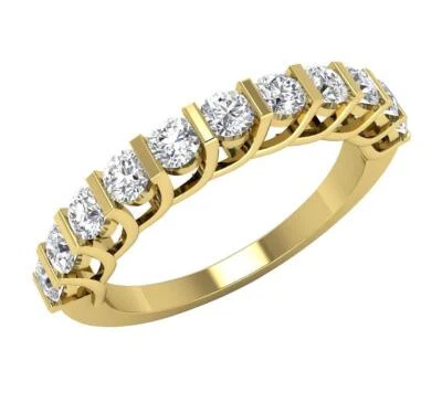 VVS F 0.60 Ct Lab Grown Genuine Diamond Anniversary Wedding Ring 14K Yellow Gold - Image 1 of 4