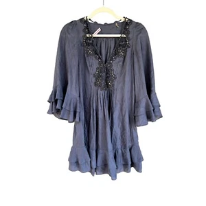 Rebecca Taylor Silk Dress Size S Bead Tunic Ruffle Party Cocktail Coquette Boho - Picture 1 of 14