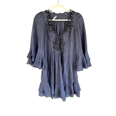 Rebecca Taylor Silk Dress Size S Bead Tunic Ruffle Party Cocktail Coquette Boho - Image 1 of 4