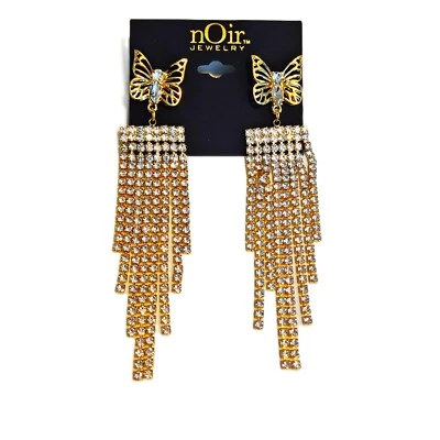 Noir Butterfly Design Rhinestone Earrings - Imagem 1 de 2