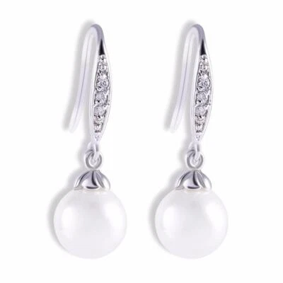 Orecchini di Perle Zirconi Bianchi 750er Oro 18 Carati Dorato Argento O1646 - Immagine 1 di 4