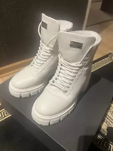 Schöne Philipp Plein Leder Boots Schuhe Stiefeletten in weiß Lammfell Gr. 39 - Bild 1 von 7