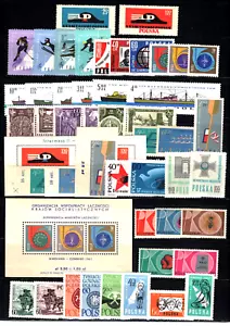 POLONIA, POLSKA Sc#969/1026, 1961 Colección: 40+ Estampillas y 2 Hojas Como Nuevas En Excelente Condición - Imagen 1 de 2