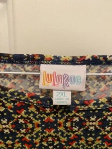 LuLaRoe Women’s Top Size 2 XL Short Sleeve Navy Blue W Lime Green Red - Picture 1 of 13