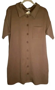 NWT New In Womens Button Up Midi Dress Size Medium Mocha Boutique Pockets - Picture 1 of 9