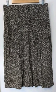 Miss Shop Women's Skirt Sz 14 Black Floral Midi Elastic Waist Side Slit & Zip - Picture 1 of 10