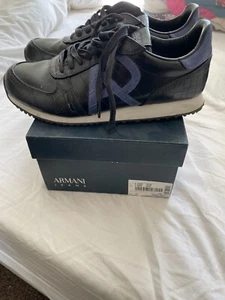 ARMANI JEANS TRAINERS BLACK AND BLUE - Picture 1 of 7