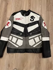 The Supermade American Biker Embroidered Leather Jacket - Picture 1 of 5