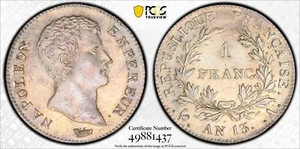 France - Napoléon - 1 franc AN 13 Paris - PCGS MS63 - Picture 1 of 1