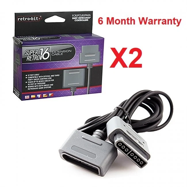 TWO 2 EXTENSION CABLE CORDS FOR SNES SUPER NINTENDO 16 Bit CONTROLLER - Image 1 of 1