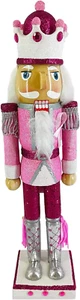 , Pink Nutcracker Christmas Ornaments, Wooden Figure Decoration with Soldier Uni - Picture 1 of 7