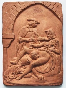 Statuette statue bas-relief érotique en terre cuite érotisme nonne - Picture 1 of 2