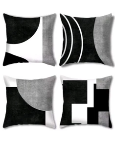 4 piezas Funda Para Cojines De Sofá De Decoración De Lineas 18X18 Gris Y Negro - Picture 1 of 4