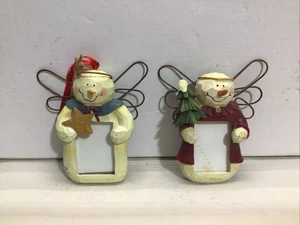 Vintage Resin Snowman And Woman Picture Frame Ornaments - Picture 1 of 10