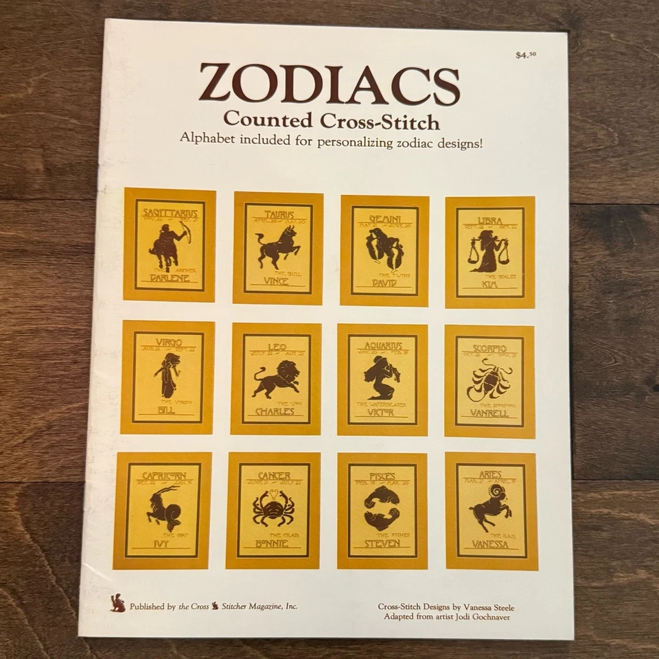 Zodiacs Counted Cross Stitch Alphabet Charts Patterns Book Vintage 1985 - Image 1 of 4