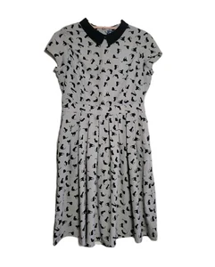 ModCloth Black Cat Dress Peter Pan Collar Retro Gray Size L - Picture 1 of 7
