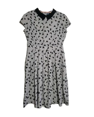 ModCloth Black Cat Dress Peter Pan Collar Retro Gray Size L - Image 1 of 4