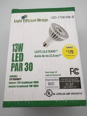 Light Efficient Design LED-1736-50K-B 13W PAR30 LED Bulb 5000K Dimmable 900 Lum - Image 1 of 4