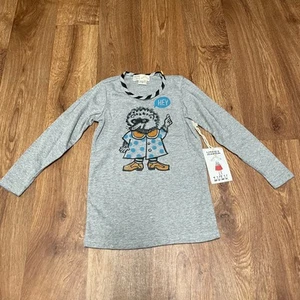 Misha Lulu Girls Hey Animal Gray Tunic Long Sleeve T-Shirt NEW Size 8 Cotton - Picture 1 of 7