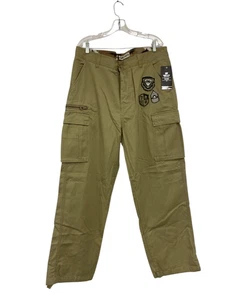 Ecko Unltd Straight Cargo Pants Mens Size 36 Army Green Cotton Patch Logo NWT - Picture 1 of 9
