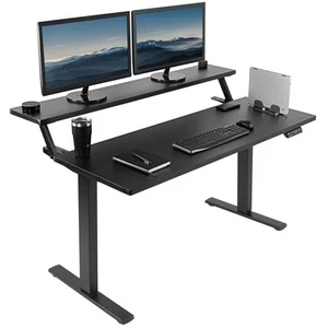 VIVO Electric 55” x 30” Stand Up Desk, Black Dual Tier Table Top, Black Frame - Picture 1 of 8