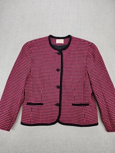 Vtg Pendleton Virgin Wool Blazer Size 18 Pink & Black Houndstooth USA Made - Picture 1 of 10
