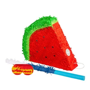 1x Watermelon Pop-Out Pinata Set with Stick & Blindfold Blue Stick Party Game - Picture 1 of 6