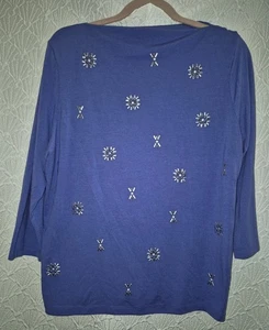 Womens Blouse Ruby Rd. XL Blue With Silver Design With A Sparkle Good Condition - Picture 1 of 6