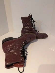 Justin Kiltie Lace Up Burgundy Western Riding Boots Sz. 6 1/2 A. Vintage - Picture 1 of 17