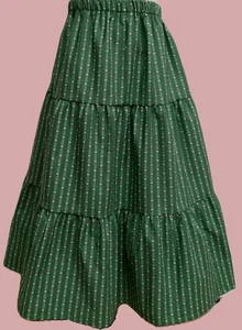 Girl skirt tiered green floral stripe cotton long full modest size 8 10 M - Picture 1 of 2