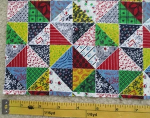 REMNANT Cheater Quilt Fabric Cotton Vintage Patchwork  Colors Triangles 16 x 29" - Picture 1 of 3