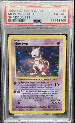 Mewtwo 10/102 Rare WOTC Holo 1999 Base Set SHADOWLESS Pokemon Cards PSA 6 - Image 1 of 4