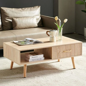 Rectangle Coffee Table w/Solid Wood Legs,Sliding Drawer for Storage,Modern Table - Picture 1 of 13