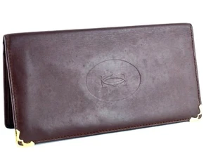 CARTIER Logotipos Burdeos Cuero Doble Plegable Largo Cartera Monedero Mujer De Colección Usado España - Imagen 1 de 12