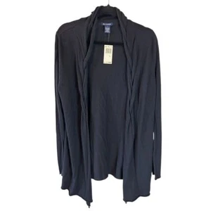 Max Edition Black Open Front Cardigan Draped Neck Cotton Blend Soft Knit Size L - Picture 1 of 5