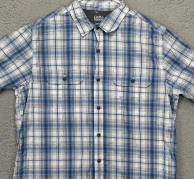 Croft Barrow Quick Dry 衬衫男式大号蓝色格子通风纽扣短袖 — 第 1/4 张图片