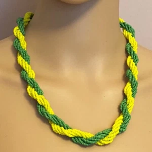 One Green Yellow Orisa Orisha Twisted Glass Beads Necklace 20” - Picture 1 of 8