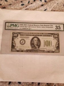DBR 1934 $100 STAR- FRN KANSAS Fr. 2152-Jlgs PMG 35. #5POP 3digit sn. - Picture 1 of 9