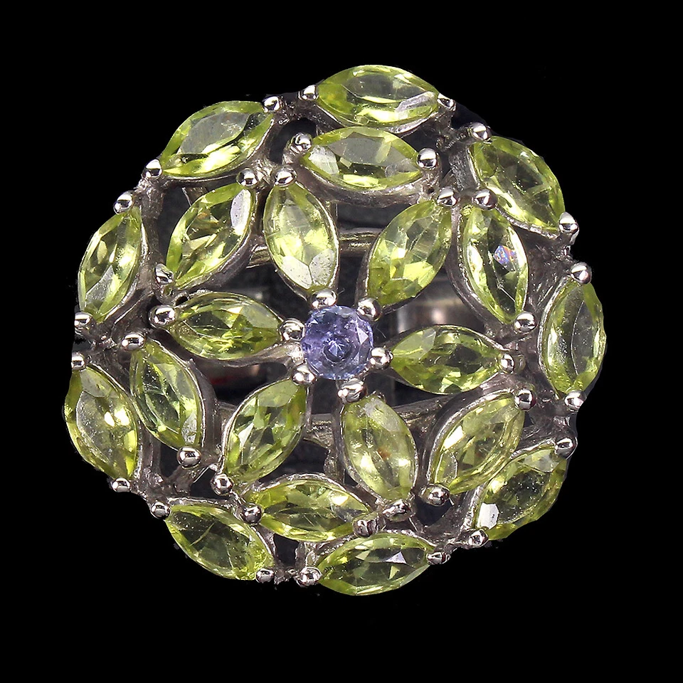 925 Sterling Silver Ring Marquise Peridot Tanzanite Gemstone Jewelry Size 9 - Image 1 of 4