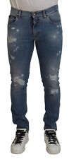 DOLCE & GABBANA Jeans Cotton Blue Slim Fit Tattered Denim IT52/W38/L 970usd