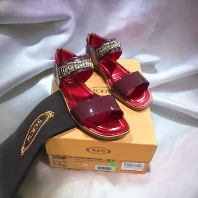 Sandalias TOD’S punta abierta charol burdeos 37.5 IT 7.5 US ¡¡NUEVAS EN CAJA!! $535 Foto 1 de 4