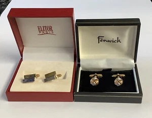 Vintage Cufflinks Two Tone Knot and Bar  Fenwick Elitor Paris Boxed - Picture 1 of 10