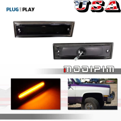 Lámpara marcadora lateral para parachoques delantero ámbar ahumada para 81-91 Chevrolet C10 C20 C30 GMC Foto 1 de 4