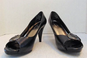 WORTHINGTON Women's Heels Shoes Size 8M Black Pumps Open Toe Metal Buckle - Picture 1 of 9